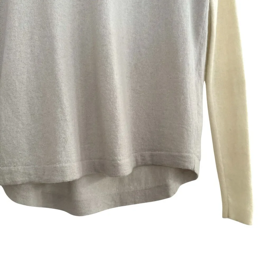 J Crew Women's Colorblock Sweater XS Cream Gray Merino Wool‎ Pullover Minimal